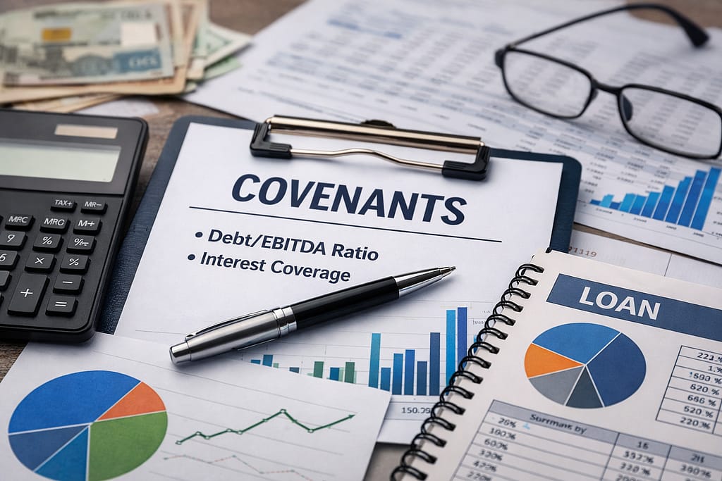Documento de covenants con ratios financieros analizados en auditoría financiera sobre deuda bancaria