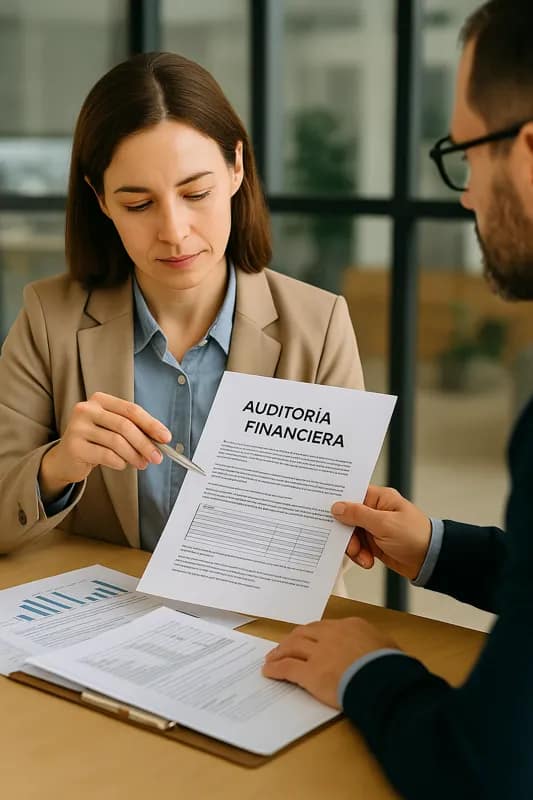 Profesionales revisando informe de auditoría financiera en una asociación sin animo de lucro