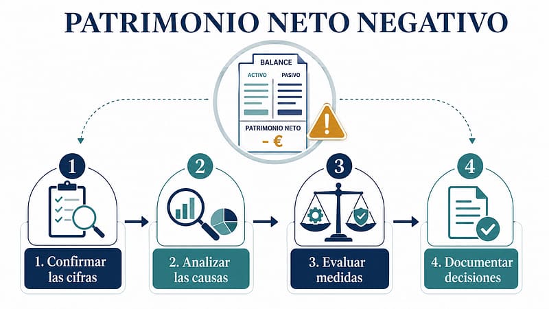 Esquema de cuatro pasos para analizar y corregir un patrimonio neto negativo