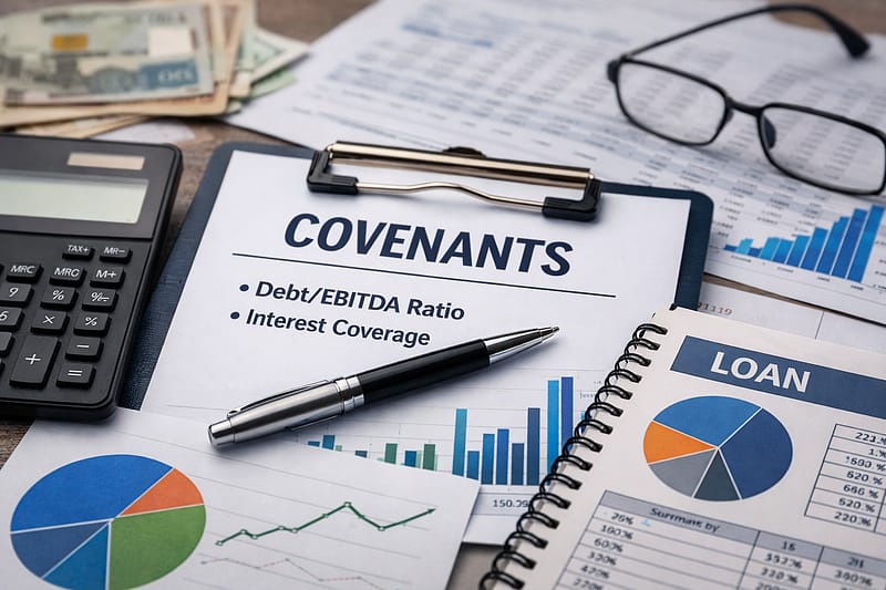 Documento de covenants con ratios financieros analizados en auditoría financiera sobre deuda bancaria