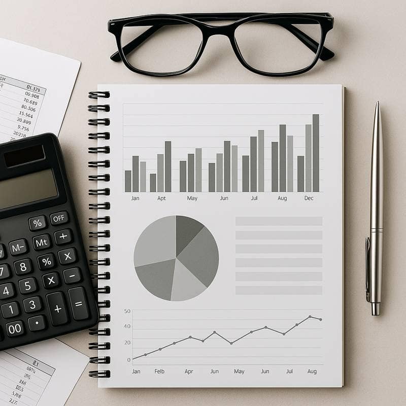 Objetos relacionados con la auditoría financiera sobre una mesa, representando preparación, revisión de documentos y control contable en empresas.